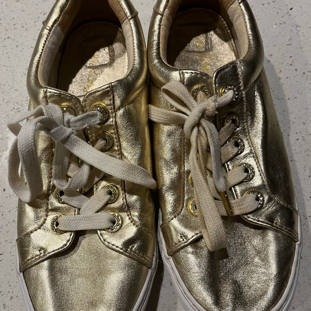 Lilly Pulitzer Metallic Gold Sneakers with White Laces